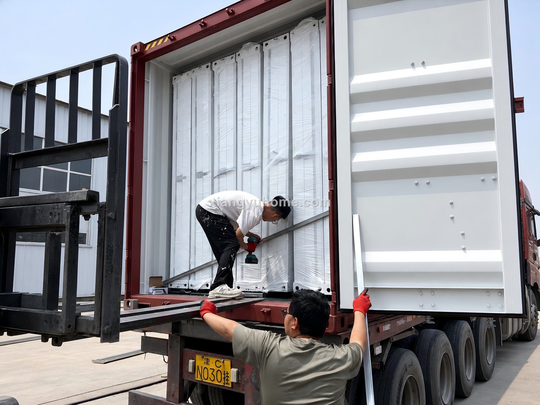 Folded units stacked for container loading